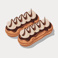 Two decadent chocolate eclairs topped with luscious cream rest elegantly, inviting indulgence and pleasure for any dessert lover or sweet enthusiast.