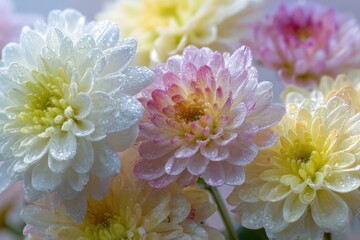 Close-up chrysanthemum bouquet in natural daylight with vibrant petals