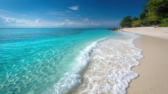 Tropical beach with turquoise water and white sand 