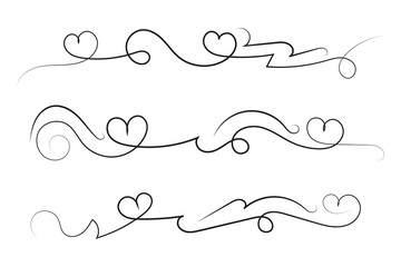 
Hand drawn decorative heart swirls and flourish ornate, Fancy calligraphy curve Line romantic love sign, Valentine's Day lettering scroll on white background
