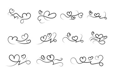 
Hand drawn decorative heart swirls and flourish ornate, Fancy calligraphy curve Line romantic love sign, Valentine's Day lettering scroll on white background
