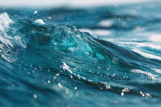 Close-up Ocean Water Texture: Turquoise and Deep Blue Ripples in Sunlight