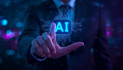 Innovative AI technology at your fingertips, unlocking digital transformation with futuristic interface for business solutions and streamlined workflow automation
