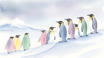 Obraz premium A line of colorful penguins
