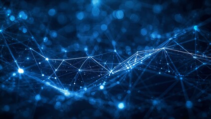 Futuristic glowing network connecting points in a dynamic blue cyberspace, use this modern tech design for digital innovation and advanced technology projects
