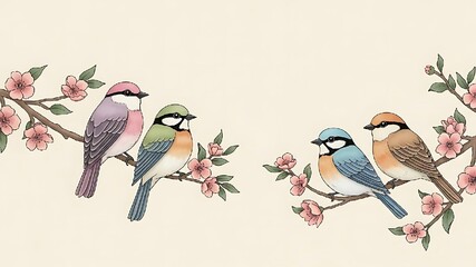 Birds on cherry blossoms