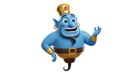 Fototapeta premium 3d icon of a friendly blue genie in a turban, isolated on transparent background