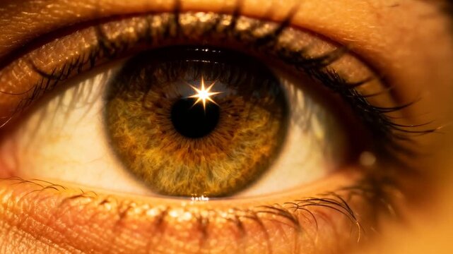 emotional close up of eyes widening with sudden inspiration; soft catchlight shaped like a tiny starburst, perfect for epiphany