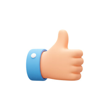 3d icon of 3d cartoon hand giving a thumbs up gesture with a blue cuff, isolated on transparent background