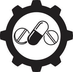 Pharmaceutical Manufacturing Gear Icon - Black Silhouette