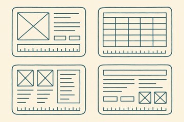 Interactive interface design template showcasing structural grid elements and placeholder representations for layout and composition optimization in user experience evaluation