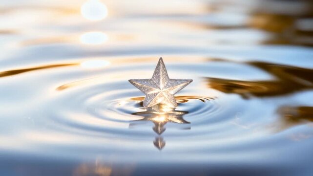 a star shaped reflection on water moving gently as ripples glow softly, symbolic epiphany moment
