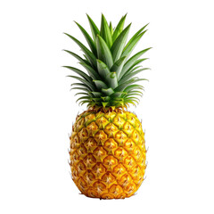 Fototapeta premium A vibrant, whole pineapple with a textured golden-yellow body and a green leafy crown against a stark black background.