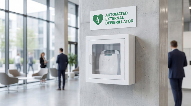 Automated external defibrillator (AED) in a public space