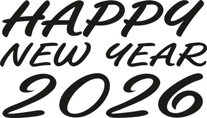 Happy new year 2026 text in a stylish font on a white background