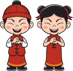 Joyful Chinese Children Greeting During Festive Celebration