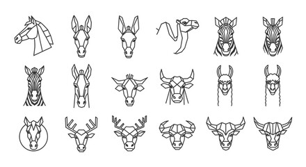 A collection of stylized geometric animal head illustrations with various species.