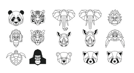 Geometric animal portraits, featuring panda, tiger, elephant, lion, and others. © Tutorialxxx18