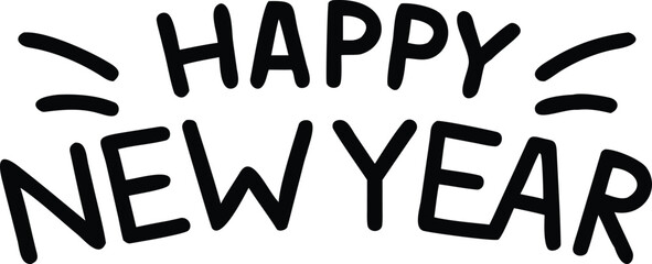 Hand drawn happy new year text with festive accents