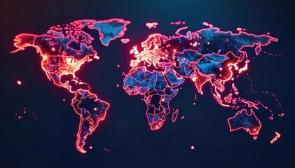 A diverse array of interconnected digital nodes forming a global network, symbolizing the interconnectedness of the modern world and international communication , digital, nodes