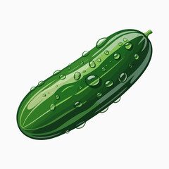 A close-up view of a fresh cucumber glistening with water droplets, emphasizing its crunchiness and freshness, perfect for food bloggers and healthy lifestyle advocates.