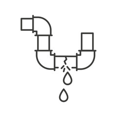 damaged pipe, broken plumbing, thin line illustration
