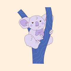 vector koala character sitting on a tree