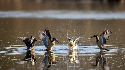 Ducks splashing in the water