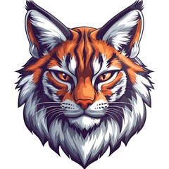 Fototapeta premium Fierce Bobcat Head Illustration with Orange and photo White Fur lynx wildcat