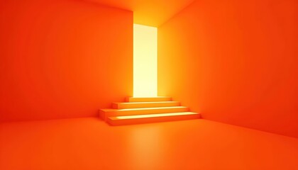 Stepped Architectural Layers Leading Toward a Radiant Orange Ascension