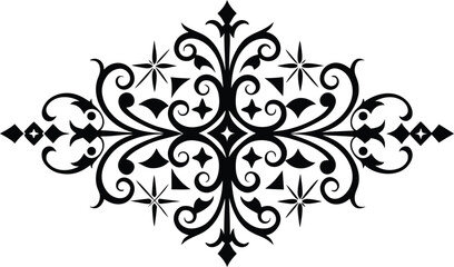 Elegant black ornamental flourish with symmetrical floral and starburst elements