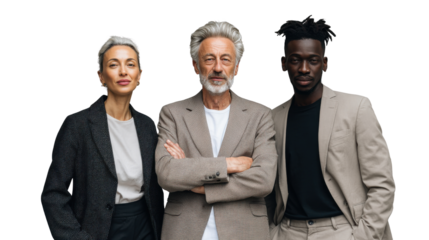 A United Front: A professional and diverse trio standing together, exuding confidence and composure. A portrait of unity and strength.