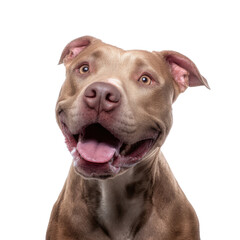 Friendly Pitbull's Portrait: A close-up headshot of a friendly pitbull with a cheerful expression, capturing the warmth and loyalty that defines these breeds.