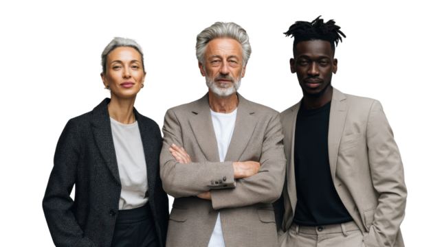 A United Front: A professional and diverse trio standing together, exuding confidence and composure. A portrait of unity and strength.