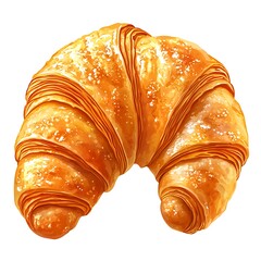 Flaky Golden Croissant with Sugar Dusting on photo White Background pastry baked
