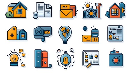 Flat Design Icons Representing Home Business And Technology symbol graphic photo