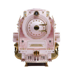 Elegant Pink Locomotive: A meticulously crafted pink locomotive stands out for its ornate details and luxurious design, a beautiful fusion of transportation and aesthetic artistry.