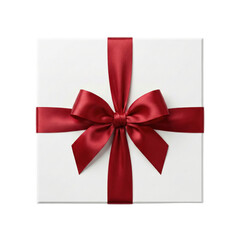 White Square Gift Box With Red Ribbon Bow Top View