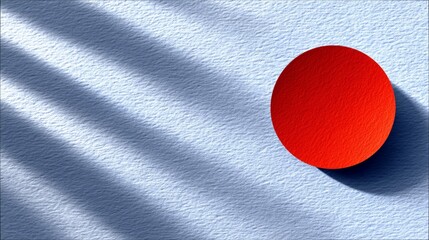 A vibrant red circle is positioned on a textured blue-gray surface, with diagonal shadow lines creating a dynamic contrast. The image has a minimalist and abstr