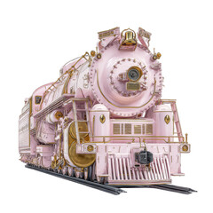 Pink Locomotive on Track: A vintage pink locomotive, adorned with intricate details, stands on a railway track. This image captures the romance and charm of a bygone era.