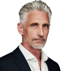 Thoughtful Senior: A striking portrait of a mature man, exuding wisdom and experience with a gentle gaze and a touch of gray in his hair.