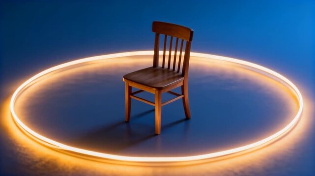 Abstract glowing lines forming circle around empty chair, symbolizing solitude and reflection, perfect for world introvert day
