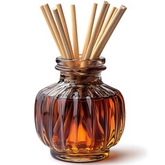 Fluted Amber Glass Reed Diffuser Bottle with Wooden Sticks and Oil fluted bottle photo