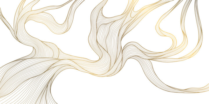 Luxury gold line tree pattern, organic textures, abstract background with modern botanical charm. Premium vector illustration for wallpapers, wedding invitations, spa branding