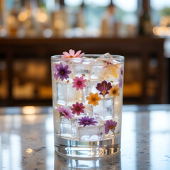 glass of water with flowers