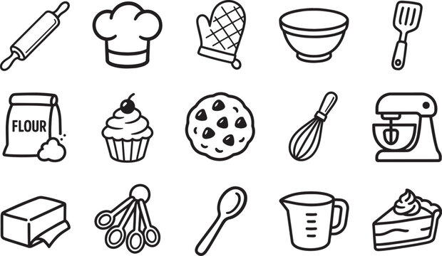 A collection of hand-drawn baking icons. A visual feast for baking enthusiasts. Perfect for websites, infographics, and more.