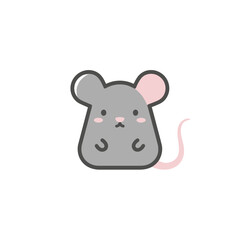 Adorable gray mouse with pink ears and tail