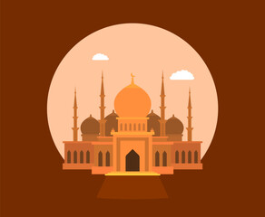 Mosque Building Muslim Religion Flat Vector Illustration