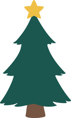 Simple Christmas Tree with Star Clipart.
Holiday Evergreen Tree Flat Vector Illustration.
Christmas Tree Icon with Golden Star.
Transparent background. svg.