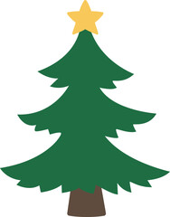 Simple Christmas Tree with Star Clipart.
Holiday Evergreen Tree Flat Vector Illustration.
Christmas Tree Icon with Golden Star.
Transparent background. svg.